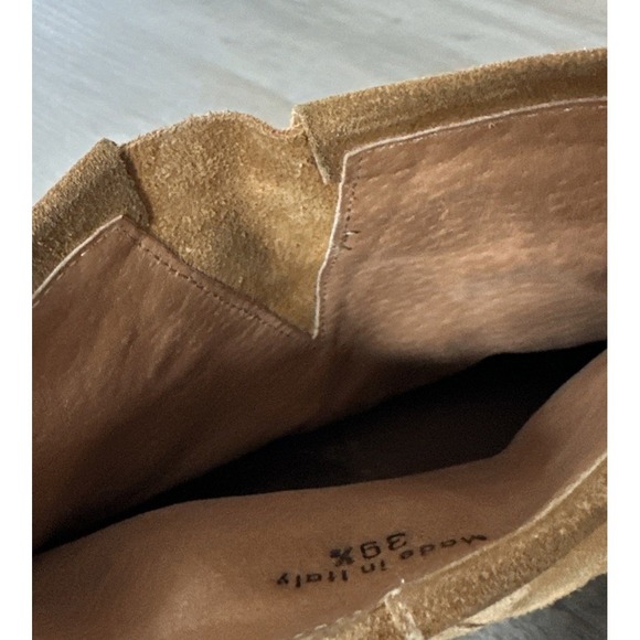 Saks Fifth Avenue Italy 10022 Honey Brown Suede Ankle Engineer Boots Womens 39.5 - Picture 12 of 14